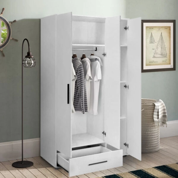 Ντουλάπα ρούχων Bianco τρίφυλλη χρώμα λευκό 103x52x187εκ.