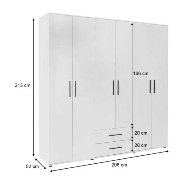 Ντουλάπα ρούχων Bianco  εξάφυλλη χρώμα λευκό 206x52x213εκ.