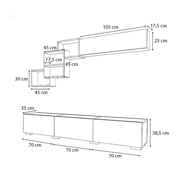 Σύνθεση τηλεόρασης Free από μελαμίνη χρώμα λευκό - sonoma 210x35x38εκ.