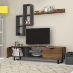 Σύνθεση τηλεόρασης Lonsa από μελαμίνη χρώμα καρυδί - γκρι 160x35x40εκ.