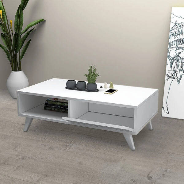 Τραπεζάκι σαλονιού Aster από μελαμίνη χρώμα λευκό 120x56x40εκ.