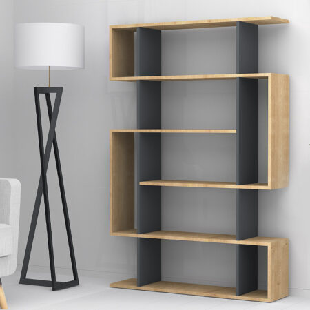 Βιβλιοθήκη μελαμίνης Clint χρώμα sonoma - ανθρακί 108x25x161εκ.