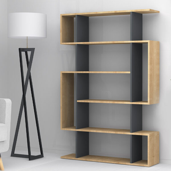 Βιβλιοθήκη μελαμίνης Clint χρώμα sonoma - ανθρακί 108x25x161εκ.