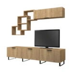 Σύνθεση τηλεόρασης Heydar από μελαμίνη χρώμα φυσικό οξιάς 210x35x50εκ.