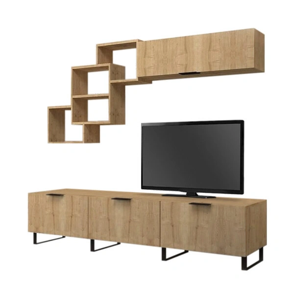 Σύνθεση τηλεόρασης Heydar από μελαμίνη χρώμα φυσικό οξιάς 210x35x50εκ.