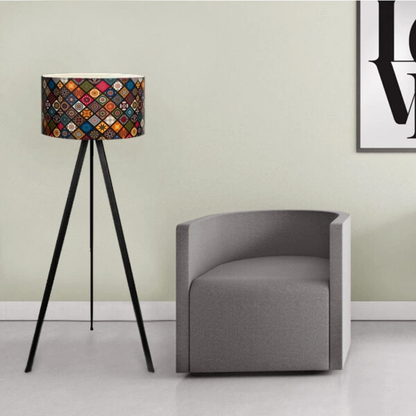 Φωτιστικό δαπέδου Rosling  Mdf/ύφασμα Pvc χρώμα μαύρο/πολύχρωμο 38x21x140εκ.