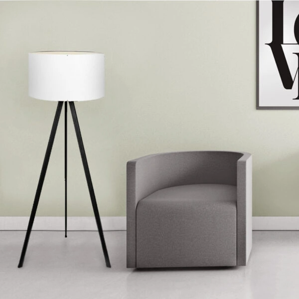 Φωτιστικό δαπέδου Rosling Mdf/ύφασμα Pvc χρώμα μαύρο - λευκό 38x38x140εκ.