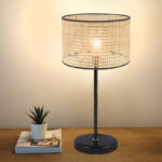 Φωτιστικό επιτραπέζιο Idaho E27 ρατάν - μεταλλικό χρώμα φυσικό - μαύρο Φ24x32εκ.