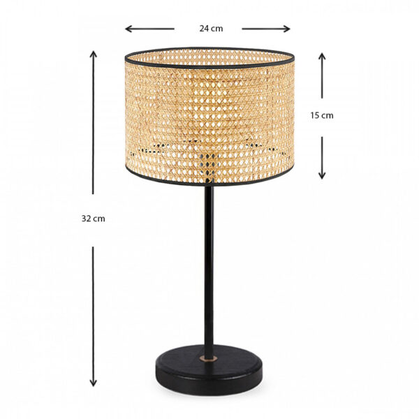 Φωτιστικό επιτραπέζιο Idaho E27 ρατάν - μεταλλικό χρώμα φυσικό - μαύρο Φ24x32εκ.