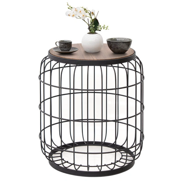 Σκαμπώ - τραπεζάκι βοηθητικό Muller μεταλλικό - Mdf χρώμα μαύρο - καρυδί 35x35x47εκ.