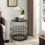 Σκαμπώ - τραπεζάκι βοηθητικό Muller μεταλλικό - Mdf χρώμα μαύρο - καρυδί 35x35x47εκ.