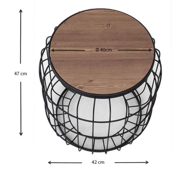 Σκαμπώ - τραπεζάκι βοηθητικό Muller μεταλλικό - Mdf χρώμα μαύρο - καρυδί 35x35x47εκ.