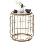 Σκαμπώ - τραπεζάκι βοηθητικό Muller μεταλλικό - Mdf χρώμα χρυσό - λευκό 35x35x47εκ.