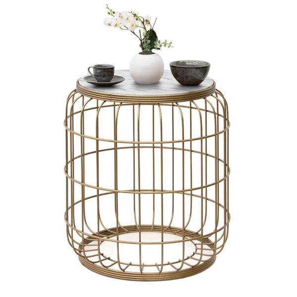 Σκαμπώ - τραπεζάκι βοηθητικό Muller μεταλλικό - Mdf χρώμα χρυσό - λευκό 35x35x47εκ.