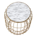 Σκαμπώ - τραπεζάκι βοηθητικό Muller μεταλλικό - Mdf χρώμα χρυσό - λευκό 35x35x47εκ.