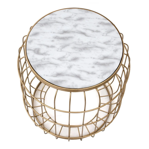 Σκαμπώ - τραπεζάκι βοηθητικό Muller μεταλλικό - Mdf χρώμα χρυσό - λευκό 35x35x47εκ.