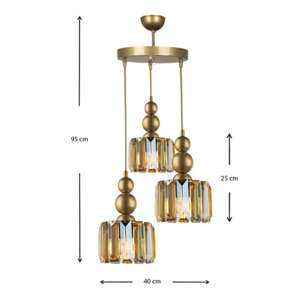 Φωτιστικό οροφής Alaba  E27 μεταλλικό - γυάλινο τρίφωτο χρώμα χρυσό 40x40x95εκ.