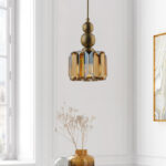 Φωτιστικό οροφής Alaba  E27 μεταλλικό - γυάλινο μονόφωτο χρώμα χρυσό 15x15x65εκ.