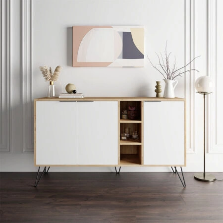 Μπουφές μελαμίνης Clara χρώμα φυσικό οξιάς - λευκό 142x35,6x83εκ.