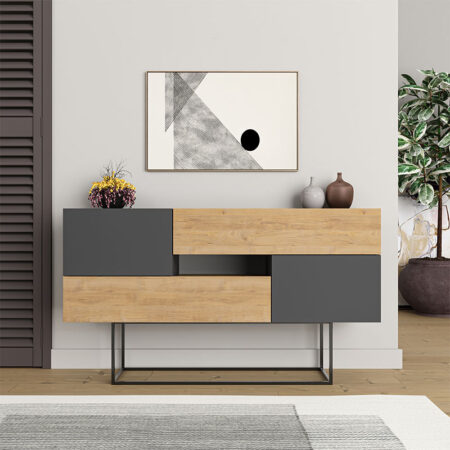 Μπουφές Eros από μελαμίνη φυσικό οξιάς - ανθρακί 145x40x82εκ.