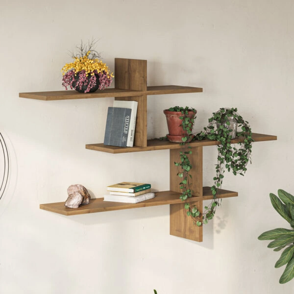 Ραφιέρα τοίχου Leo  χρώμα ανοιχτό καφέ 123x22x80εκ.