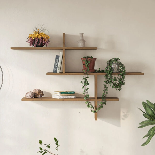 Ραφιέρα τοίχου Leo  χρώμα ανοιχτό καφέ 123x22x80εκ.