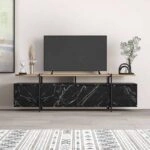Έπιπλο τηλεόρασης Hanley  από μελαμίνη χρώμα μαύρο εφέ μαρμάρου 160x35,6x48εκ.