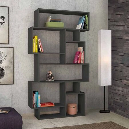 Βιβλιοθήκη μελαμίνης Karmato χρώμα ανθρακί 96x25,5x168,5εκ.