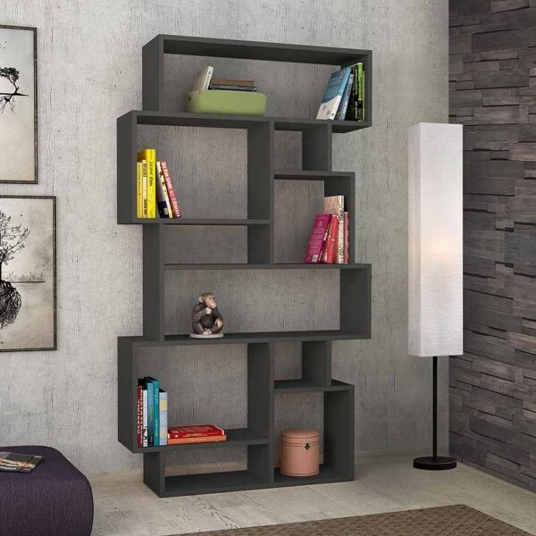 Βιβλιοθήκη μελαμίνης Karmato χρώμα ανθρακί 96x25,5x168,5εκ.