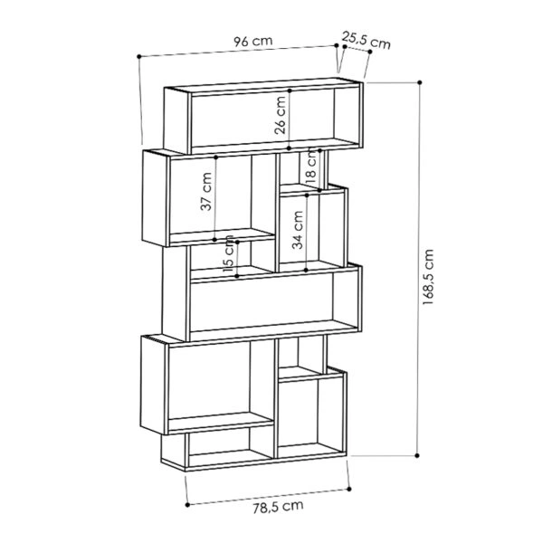 Βιβλιοθήκη μελαμίνης Karmato χρώμα ανθρακί 96x25,5x168,5εκ.