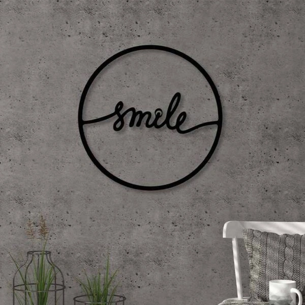 Διακοσμητικό τοίχου Smile  μεταλλικό χρώμα μαύρο 45x2x45εκ.