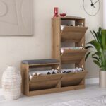 Παπουτσοθήκη μελαμίνης Dude  χρώμα ανοιχτό καφέ 104,8x26x118,5εκ.