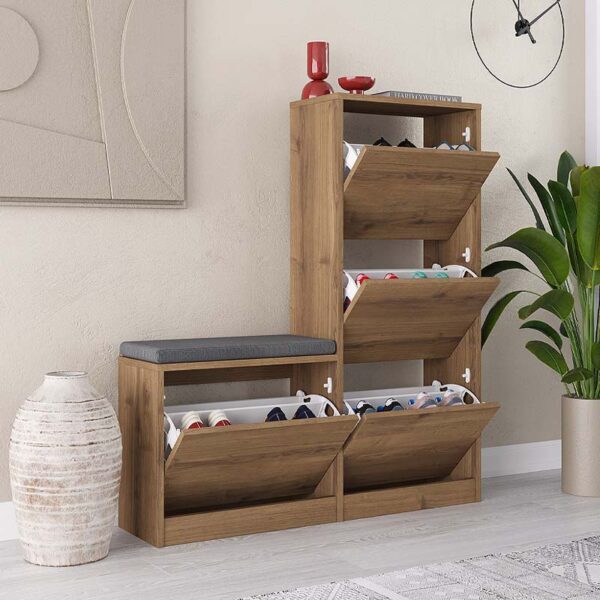 Παπουτσοθήκη μελαμίνης Dude  χρώμα ανοιχτό καφέ 104,8x26x118,5εκ.