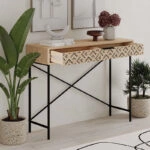 Κονσόλα Heaton  μεταλλική - μελαμίνης χρώμα sapphire oak 110x35,6x90εκ.