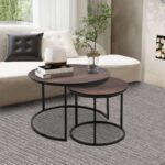 Τραπεζάκια σαλονιού Gary Mdf - μεταλλικό χρώμα καρυδί 65x65x44εκ.