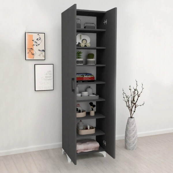 Ντουλάπα - Παπουτσοθήκη μελαμίνης Lilly χρώμα ανθρακί 49x32x178εκ.