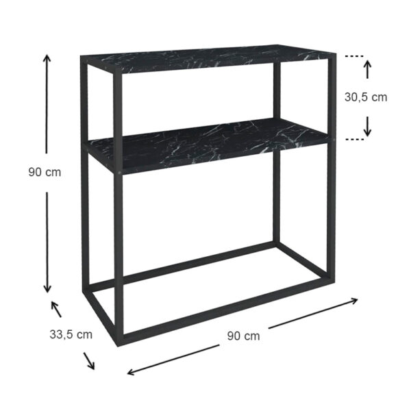 Κονσόλα Castel μεταλλική - μελαμίνης χρώμα μαύρο εφέ μαρμάρου 90x33,5x90εκ.