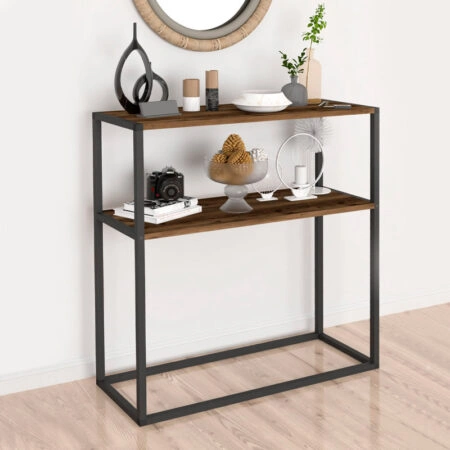 Κονσόλα Castel μεταλλική - μελαμίνης χρώμα μαύρο - καπνιστή καρυδιά 90x33,5x90εκ.