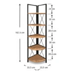 Βιβλιοθήκη γωνιακή Kelsie  μεταλλική - μελαμίνης χρώμα μαύρο - pine oak 33x33x162εκ.