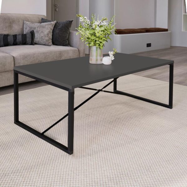 Τραπεζάκι σαλονιού Harte μεταλλικό - μελαμίνης χρώμα ανθρακί 100x55x42εκ.