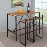 Τραπέζι μπαρ - stand Crego  μεταλλικό - μελαμίνης χρώμα pine oak - μαύρο 100x45x89εκ.