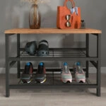 Παπουτσοθήκη Dalia 6 ζευγών μεταλλική - μελαμίνης χρώμα μαύρο - pine oak 65x30x45εκ.