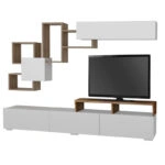 Σύνθεση τηλεόρασης Stamatia από μελαμίνη χρώμα λευκό - καρυδί 210x36,8x46,8εκ.