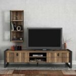 Σύνθεση τηλεόρασης Ursula από μελαμίνη χρώμα καρυδί - μαύρο 184,5x34x45εκ.