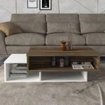 Τραπεζάκι σαλονιού Tab από μελαμίνη χρώμα λευκό - καρυδί 105x60x32εκ.