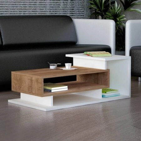 Τραπεζάκι σαλονιού Flynn από μελαμίνη χρώμα λευκό - καρυδί 90x50x35εκ.