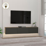 Έπιπλο τηλεόρασης επιτοίχιο Damla  μελαμίνης με LED χρώμα sapphire oak - ανθρακί 180x29,5x29,5εκ.