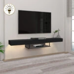 Έπιπλο τηλεόρασης επιτοίχιο Albares από μελαμίνη με LED χρώμα μαύρο 150x29,6x22εκ.