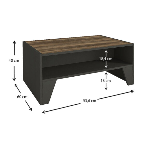 Τραπεζάκι σαλονιού Chester από μελαμίνη χρώμα ανθρακί - καρυδί 93,6x60x40εκ.