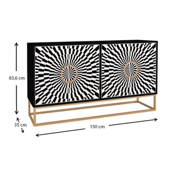 Μπουφές μελαμίνης Gradel χρώμα μαύρο - ασπρόμαυρο 150x35x83,6εκ.